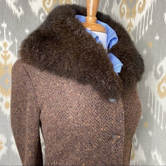 Ralph Lauren Black Label Jackets & Blazers - Ralph Lauren Cocoa Brown Lamb Tweed & Opossum Collar Full Length Coat